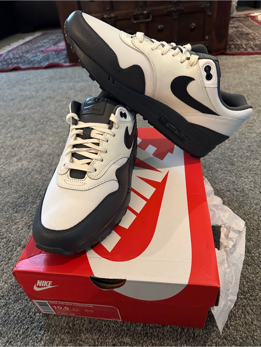 Nike Air Max 1 White and Dark Gray Trainers